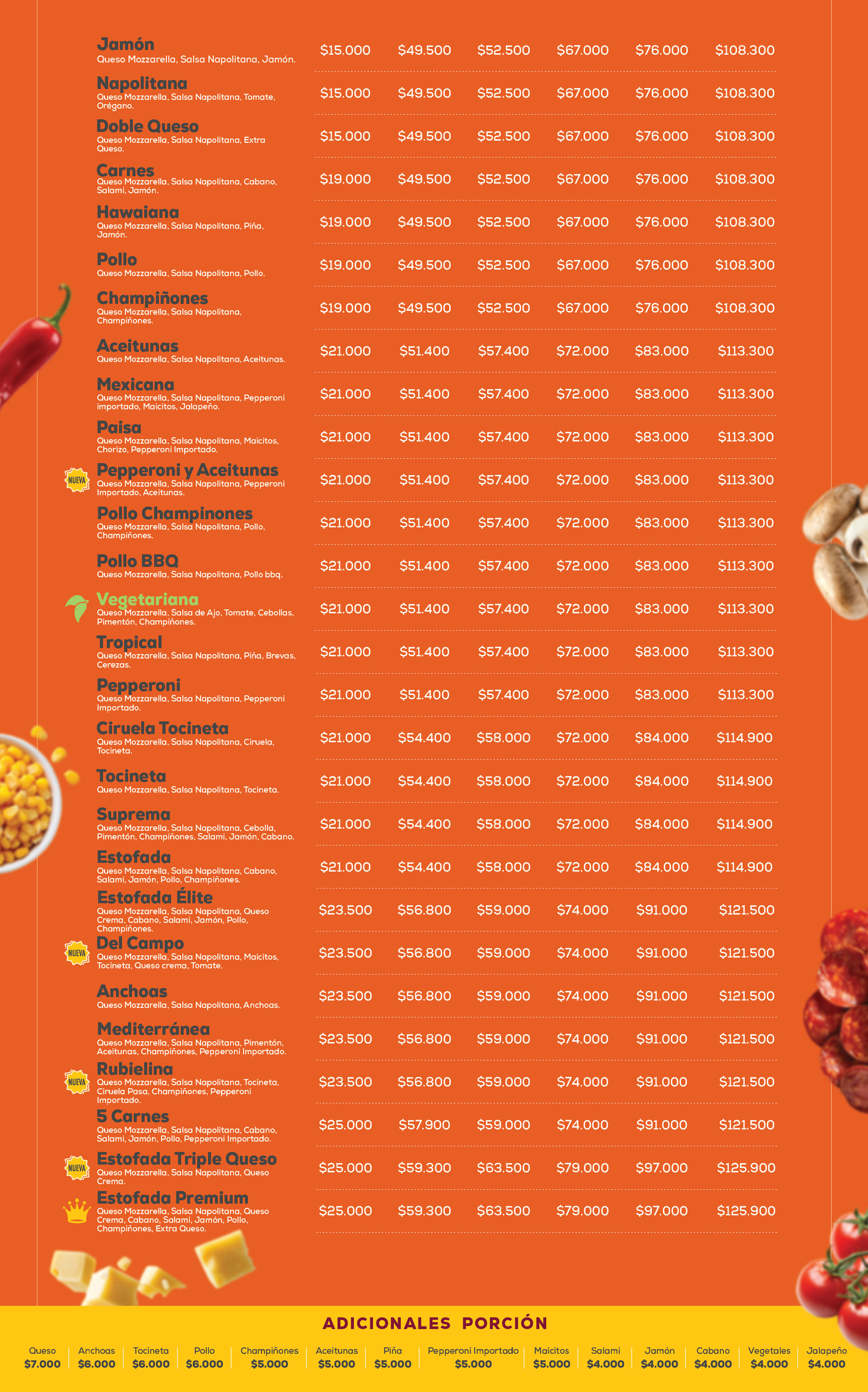 Carta de Pizzas Tradicionales y Especiales - Pizza Factory Manizales